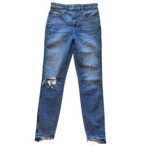 Madewell Womens Jeans Blue Size 28 Curvy High Rise Skinny Distressed Chewed Hem